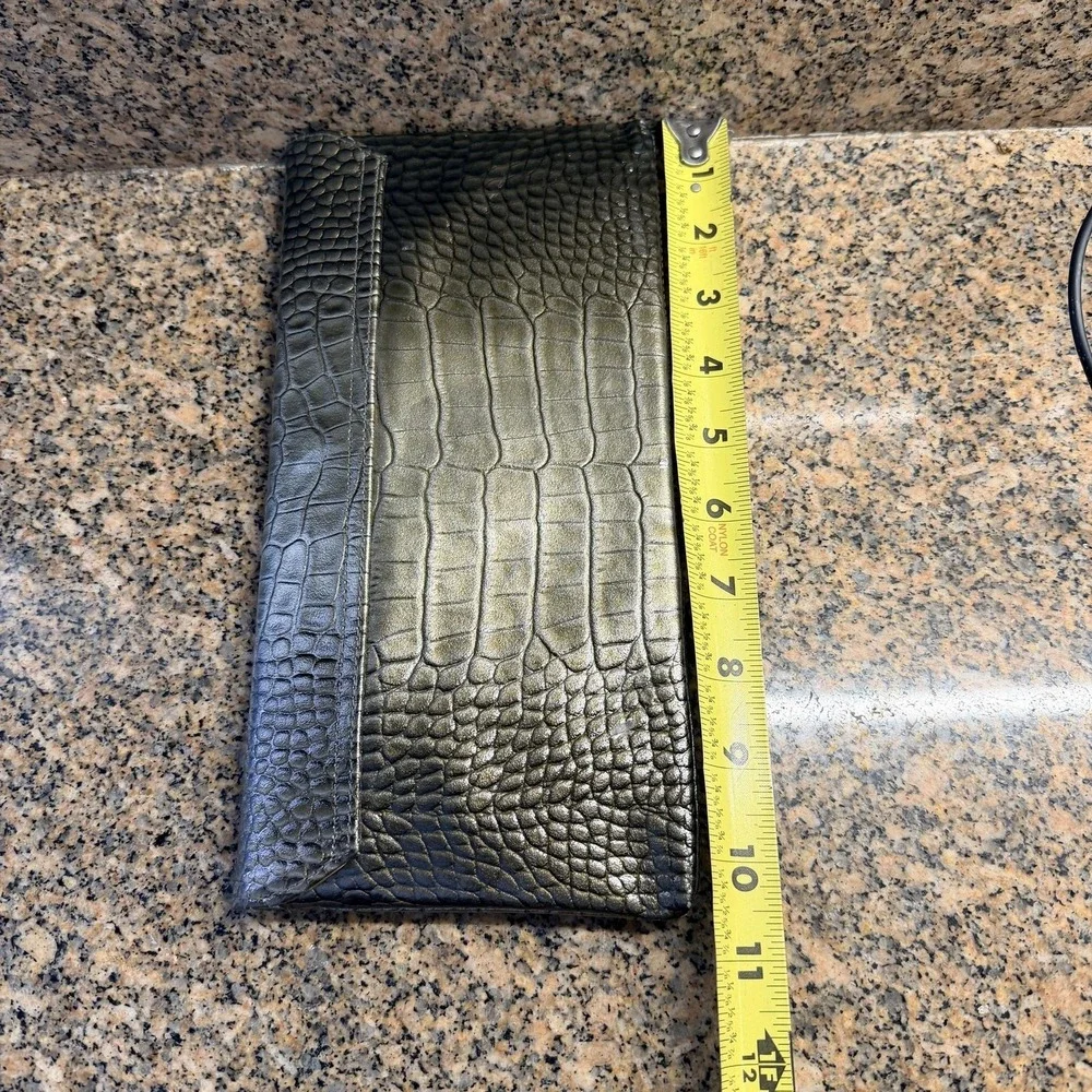 Nordstrom Wallet Womens One Size Green Croc Embossed Leather Envelope Checkbook